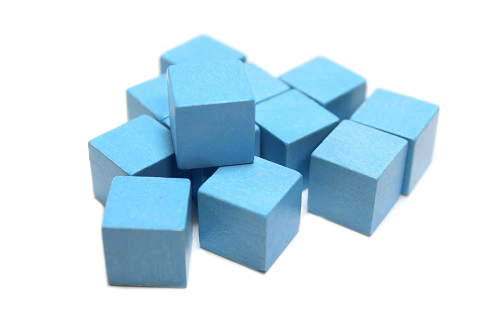 pile of blue cube-shaped game pieces