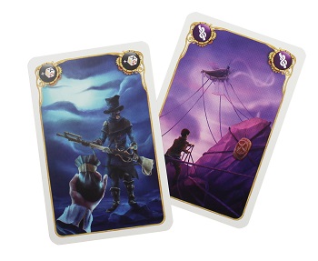 two game cards laid out, featuring characters/scenes from the game