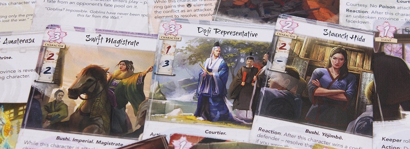 Closeup of several cards from the game