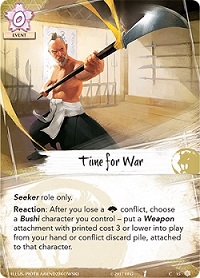 Closeup of a 'Time for War' card