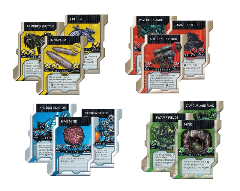 A spread of the various new Structure Tiles from Cry Havoc Aftermath, seperated by color.