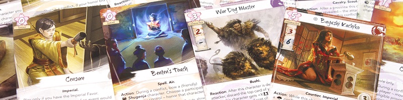 Closeup of several cards from the game