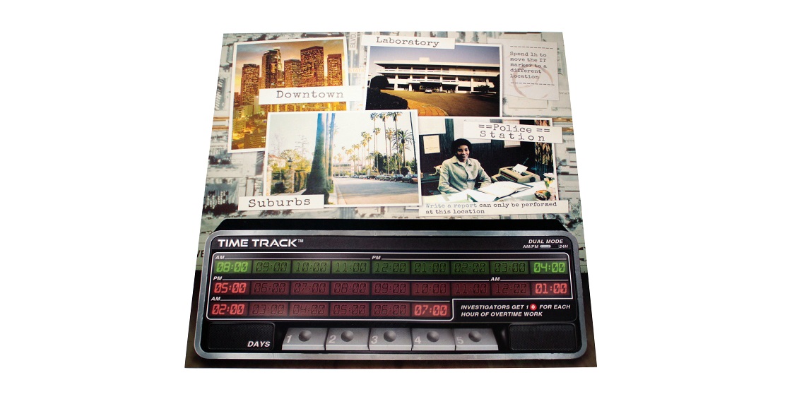 An image of the alternate side of the game board from the Detective LA Crimes Expansion.