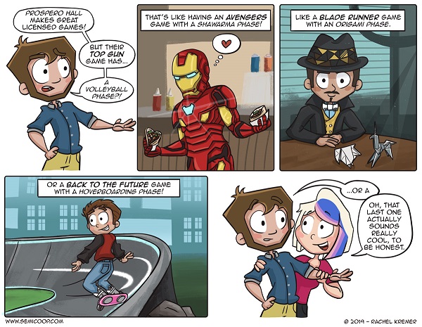 A comic pointing out the humor of strange phase names in licensed board games.