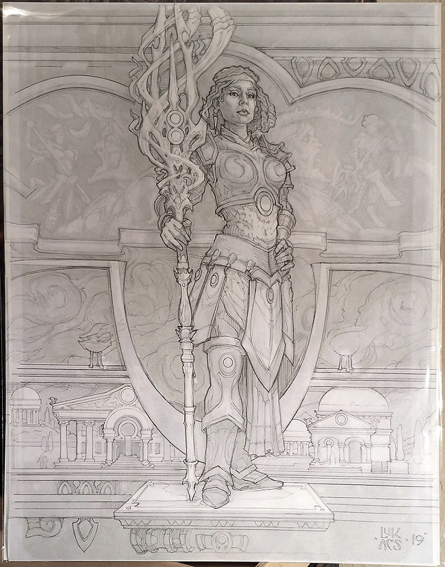 More complete black and white sketch of the Elspeth frieze.