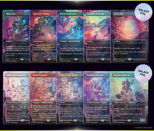 Spread of cards in the new Secret Lairs, Featuring: Deathburger and Alien Auroras