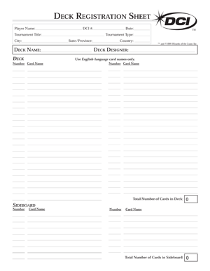 Deck registration sheet