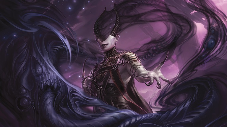 An image of the Planeswalker Ashiok surrounded by shadows and nightmares.