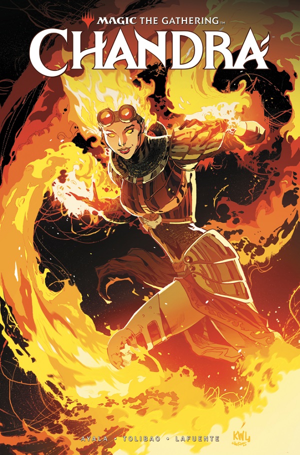 The cover of the Chandra Magic the Gathering Comic Complete Series from IDW, featuring Chandra wileding spiraling flames.