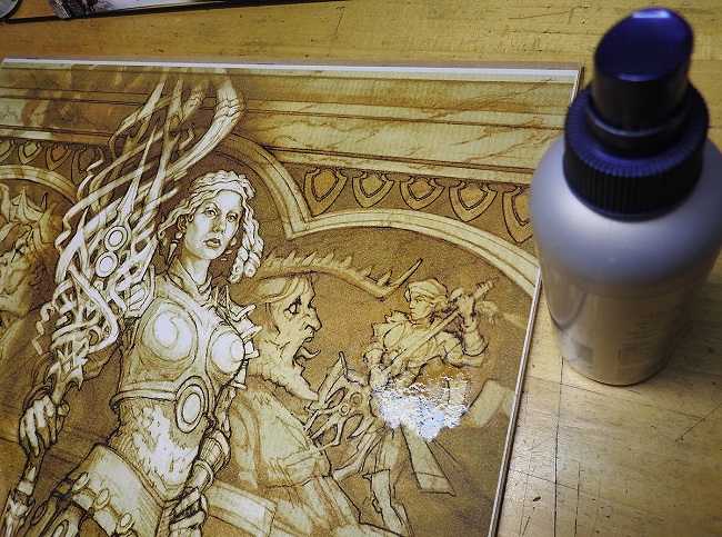 Close up image of the Elspeth painting showing the level of detail and the piece in progress.
