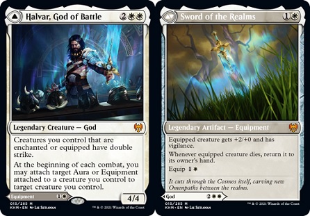 Image of the Magic cards Halvar, God of Battle and Sword of the Realms