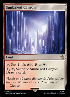 Image of the Magic: The Gathering card Sunbaked Canyon as printed in the Doctor Who Universes Beyond Set