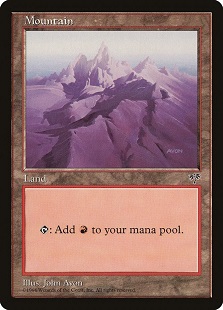 Image of the Magic: The Gathering basic land Mountain from Mirage, featuring the art of John Avon